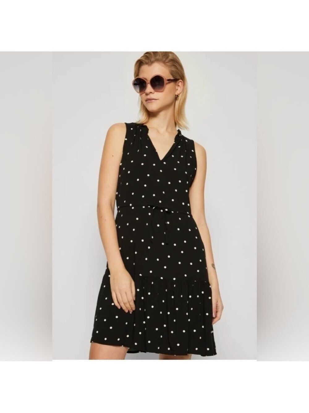 Gap Summer Festival Classic Sleeveless Split-Neck Polka Dots Mini Dress XL